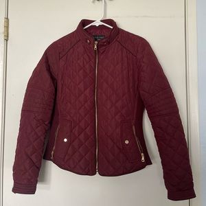 Love Tree Puffer Women’s Jacket Red Burgundy  Zip Pockets Full Zip Lines Size S